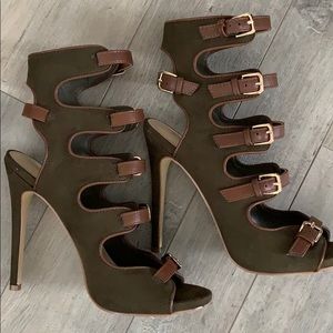 Open Toe Stiletto Military Style Shoe Bootie